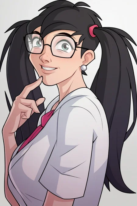 score_9, score_8_up, score_7_up, score_6_up, score_5_up, score_4_up, <lora:gwen0719-sdxl-000015:1>, geek girl gwen, 1girl, upper body, portrait, long hair, black hair, twintails, looking at viewer