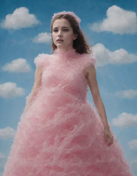 <lora:ccnd-000007:0.9>girl with a dress made out of ccnd, surreal background