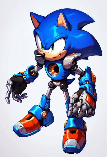 score_9, score_8_up, score_7_up, score_6_up, score_5_up, score_4_up, score_9, score_9, sfw, (solo), anthro, male, robot, hedgehog, sonic the hedgehog, high detailed, armor, robot joints, blue metal fur, smile, mechanical parts,