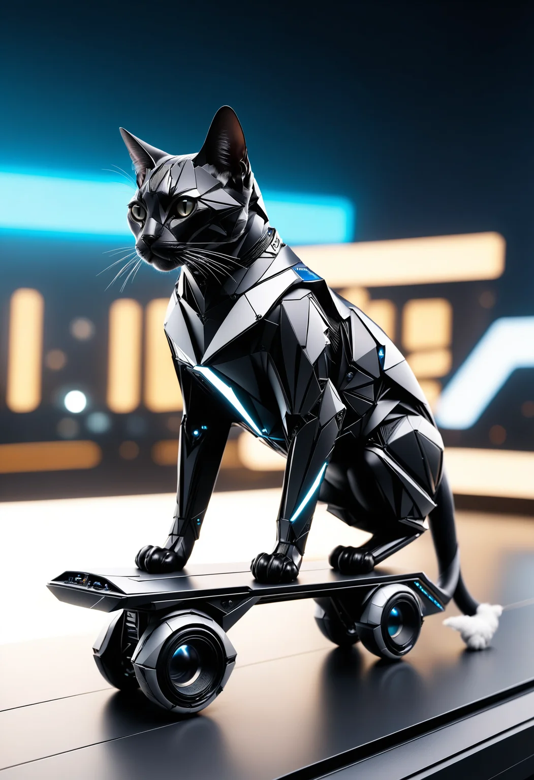 cinematic photo astro cat wearing something riding a [skateboard : large flat cat: 5], high tech suite, side view
<lora:dvr-shrp:1> dvr-shrp . 35mm photograph, film, bokeh, professional, 4k, highly detailed