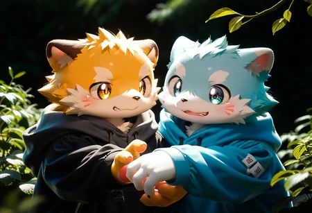 score_9, score_8_up, score_7_up, zPDXL3, ((((sdgs4by zuppu11)))), 2boys, duo, furry, cute, kemono, detailed background, park background, hugging, rating_safe