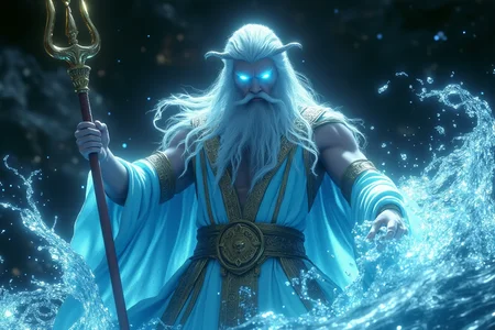 Cinematic depiction of a god of the sea, Poseidon, a male deity with long white hair and a beard, holding a golden trident in one hand and casting water spells with his other hand. The figure has light blue glowing eyes and is in a dynamic pose, with water splashes surrounding them. The image is hyper-realistic, showing a full-body shot with dramatic lighting, created using Octane Render and Unreal Engine., hkgod, hkmagic
<lora:FantasyWizardWitchesFlux:0.7> <lora:GodsAndMayhemFluxV2-000001:0.85>