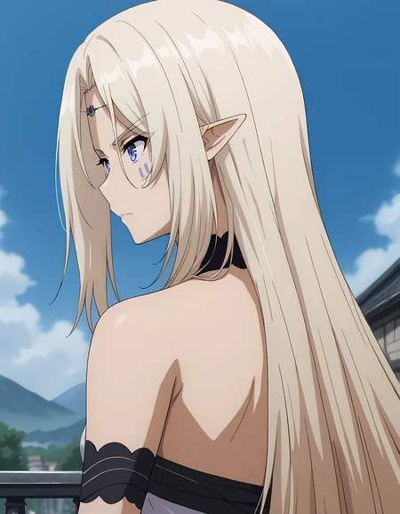 <lora:Beatrice_v2:1>beatrice_eminence, 1girl, upper body, closed mouth, from behind, facial mark, anime coloring