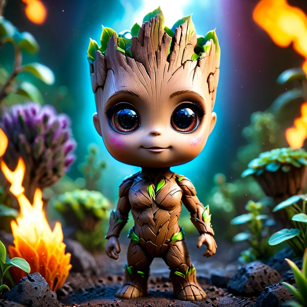 pam-swtvrld groot from marvel guardians of the galaxy,dark atmopshere,full depth of field and realistic textures,highly detailed,masterpiece,high quality,ral-lava