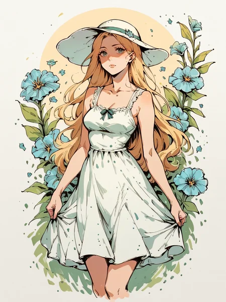 <lora:sk3tchw4t3rXLP2:1> sk3tchw4t3r, 1girl, long hair, sundress, flowers, score_9. score_8_up, score_7_up, score_6_up, score_5_up, score_4_up,