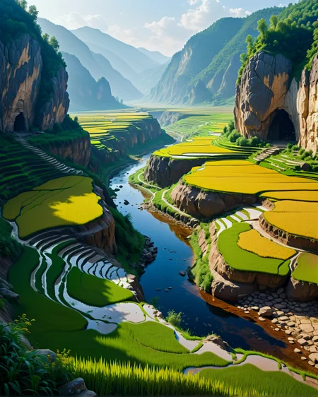 Surreal Landscape ,Creator Landscape,(style ofAlexander Ivanov (Biblical landscapes)),Rice paddies stepped into hillside,fossil impressions in shale,ice age cave paintings,
<lora:extremely_detailed:0.8> extremely detailed,
<lora:add-detail-xl:0.3>,
<lora:dreamshaperXL10_lora:0.3>
detailxl,
advntr,