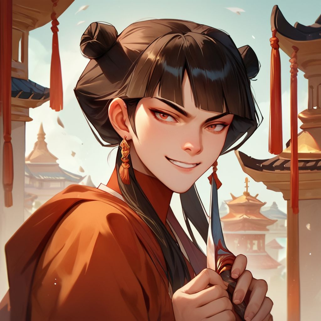 score_9, score_8_up, score_7_up, score_6_up, score_5_up, score_4_up, rating_questionable, Mai, holding a throwing blade, in a Chinese palace, small smile
