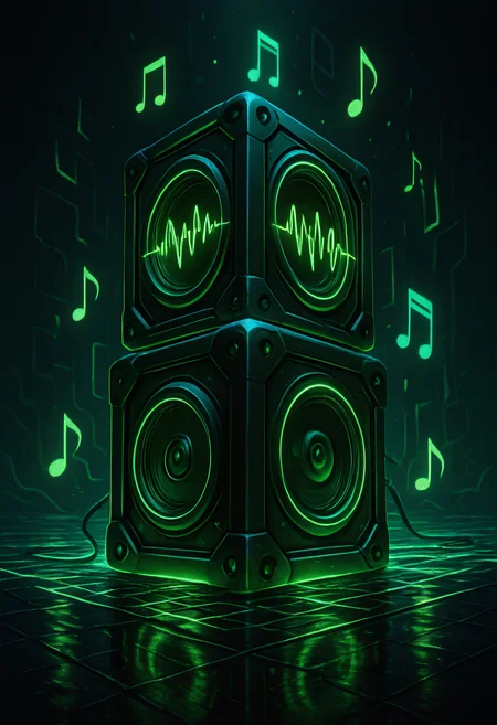 masterpiece, best quality,   AdFF, cube, green theme,  <lora:AudioFileFuture_IXL_v1:1.0>,