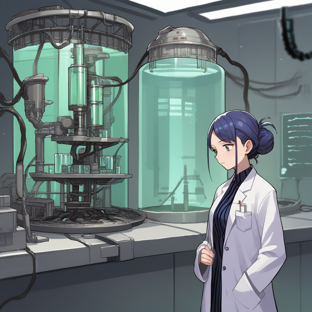 score_9, score_8_up, score_7_up, score_6_up, score_5_up, score_4_up, zPDXL2,source_anime,rating_questionable, <lora:LAb:0.8> l4b, indoors, laboratory, 1girl, labcoat
