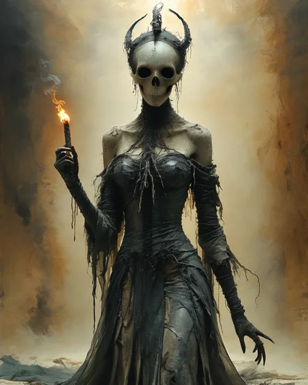 mummified evil sexy female lich casting a spell, partial nudity, full body shot, evil light in both eye sockets, lightly shaded colored background, <lora:NicolaSamori:0.8> in the style of Nicola Samori, <lora:XSfenlie:1> fenliexl, <lora:xl_more_art-full_v1:0.7>, <lora:add-detail-xl:0.5>