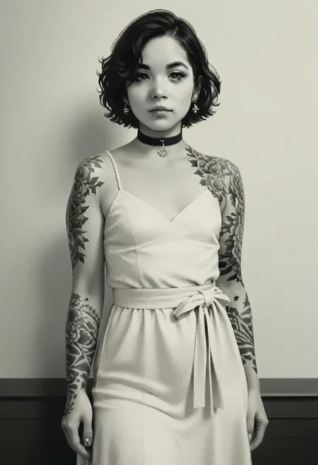 score_9, score_8_up,
green theme, monochrome, pixel, source_anime, bold lines, flat colors,
very aesthetic, Expressiveh, dudasoares, tattoos, choker, wide hips, small breasts, formal clothes, (chubby:0.3)