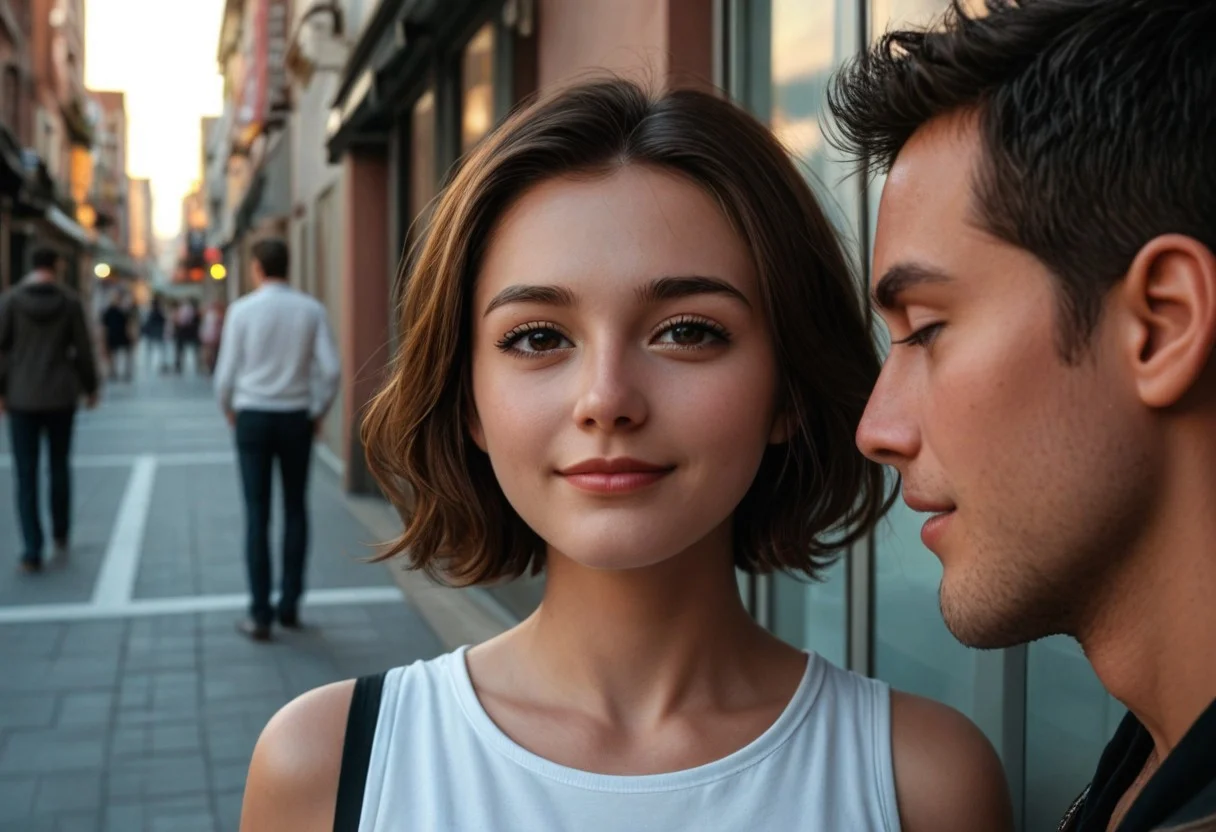 A heartfelt, ultra-detailed reunion between a 1boy and 1girl, both in their late 20s, seeing each other for the first time in years. The moment is filled with deep emotion—joy, nostalgia, and the weight of time.
The woman is petite, with dark short hair, a small waist, and pronounced curves, her expression glowing with happiness yet touched by the quiet wisdom of experience. The man, a bit taller with a slim frame, mirrors her emotions, his face revealing both delight and the burdens of his journey. Their professions remain a mystery, but their postures and subtle details hint at lives filled with responsibility.
Set against a softly blurred, atmospheric backdrop—perhaps a bustling city street, a quiet park, or a familiar café—the world fades behind them as they reconnect. Their gazes lock, emotions conveyed through delicate body language and nuanced facial expressions, capturing the beauty of a long-awaited reunion.
Cinematic lighting, ultra-realistic facial details, emotional storytelling, warm and intimate atmosphere, expressive eyes, natural pose, SFW.
