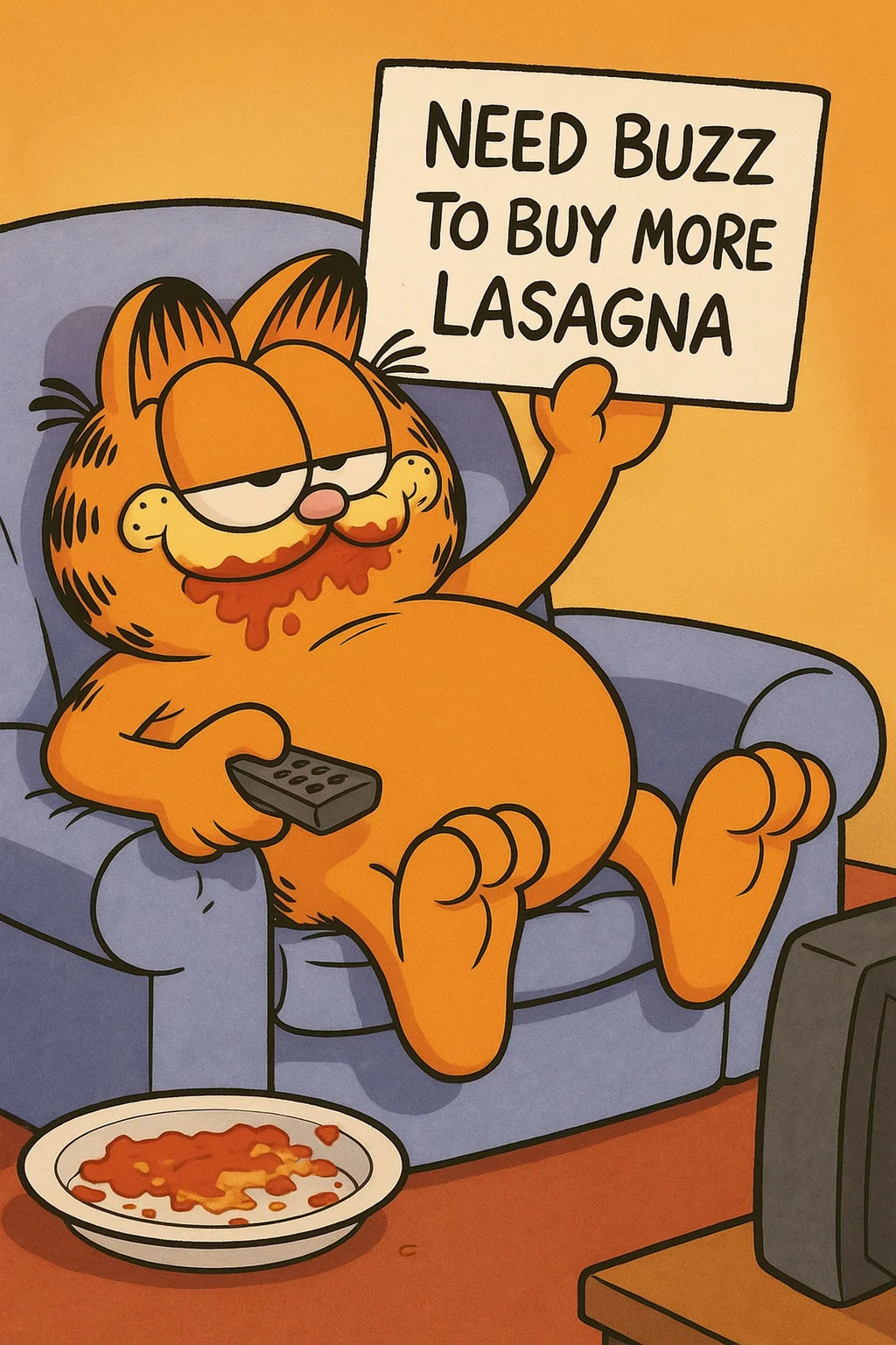 Garfield begs Buzz to get more food.