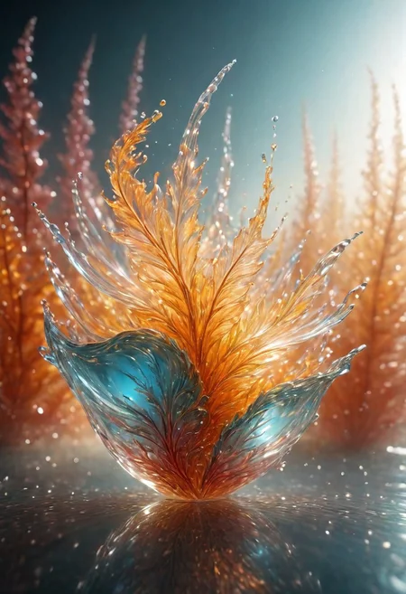 An abstract shape, amazingly fluid, made of glass, detailed, 3d fractals, light particles, water drops, shimmering light, surreal, ink, smooth, shimmering, glow, cinematice contrast, Glow, backlight
16k