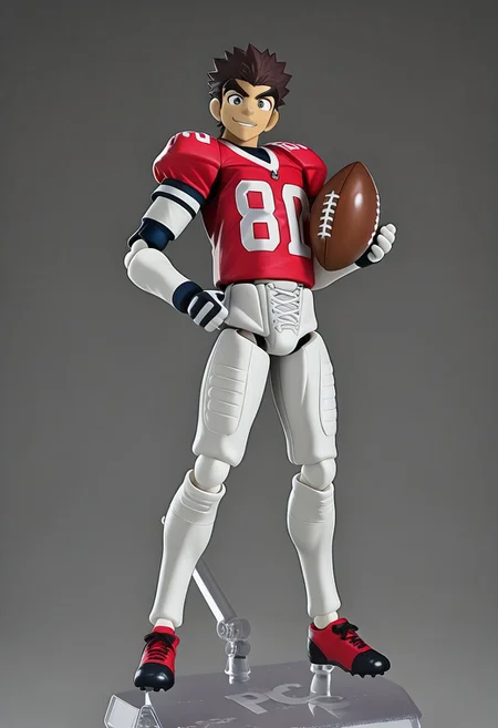 figma, figure anime style, PVC, Yaoi figure PVC, PVC boy, PVC texture, male, High Quality, perfect anatomy, HD, anime style, break
TAROU RAIMON, 1boy, solo, plastic skin, plastic texture, plastic figure,  alone, brown hair,  thick eyebrows, dark brown eyes, athletic build, smiling, posing, looking at viewer, football uniform, tight uniform, red and white uniform,