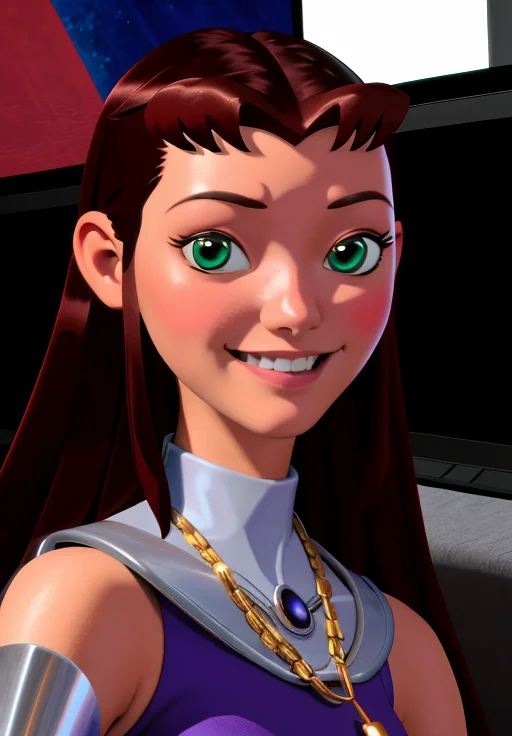 <lora:Teen_Titans:0.8>, Starfire, smile, (masterpiece, best quality, absurdres, detailed, ultra-detailed:1.3), (trending on CGSociety, trending on pixiv, contest winner:1.3)