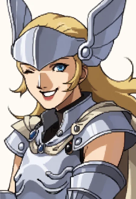 score_9, score_8_up, score_7_up, source_anime, BREAK 1girl, smile, wink, <lora:P2-Protraits-pdxl_Fp:1> portrait, simple background, <lora:zs_ArianrhodXL:1> arianrhodsmt, long hair, blonde hair, blue eyes, white leotard, armor, gauntlets, helmet, cape