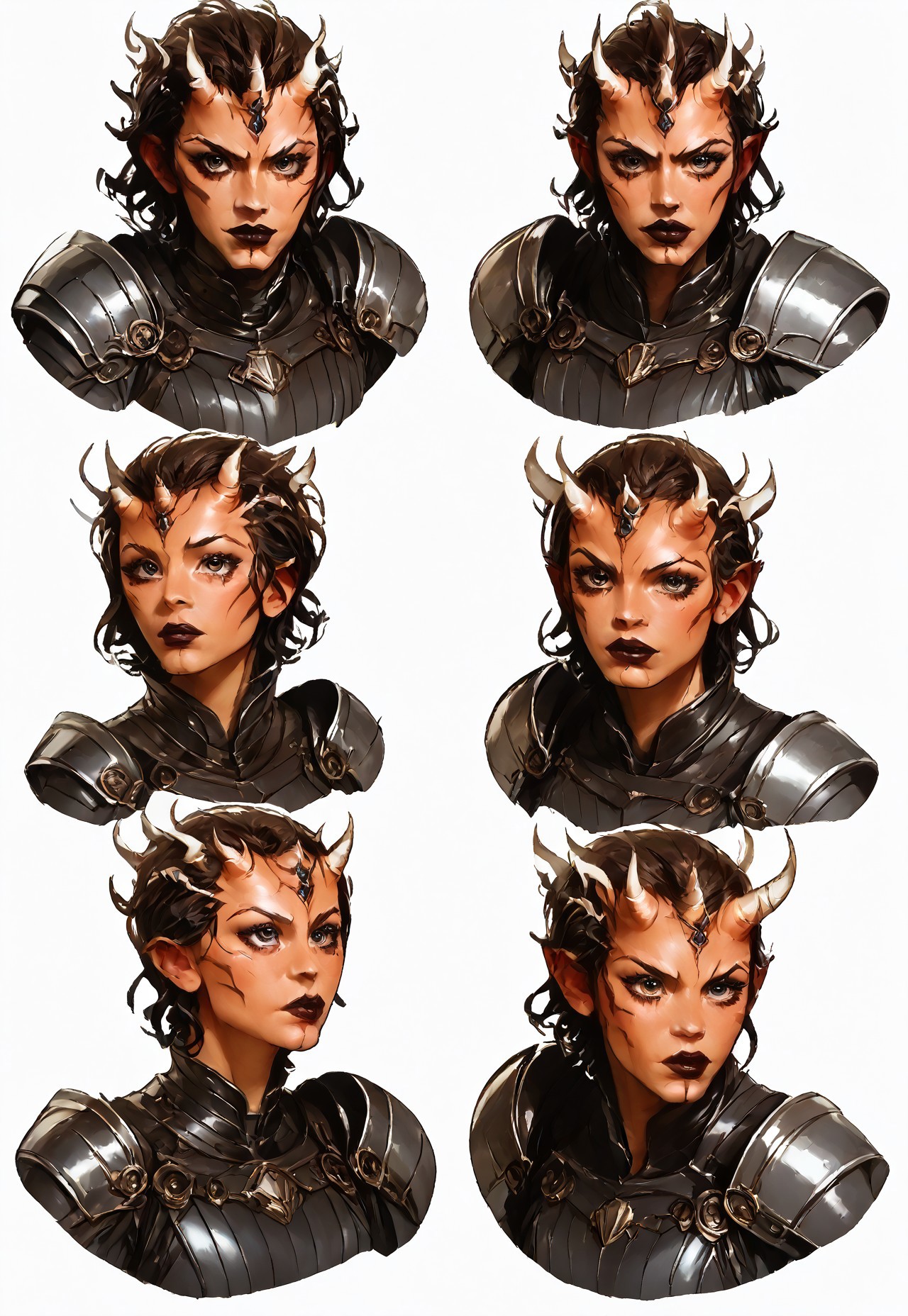 (score_9, score_8_up), score_7_up, source_anime, novuschroma43 style,  female Dathomirian Zabrak alien wearing jedi robes over heavy armor, many small white horns, t4s14, conceptart,multiple views,white background,simple background