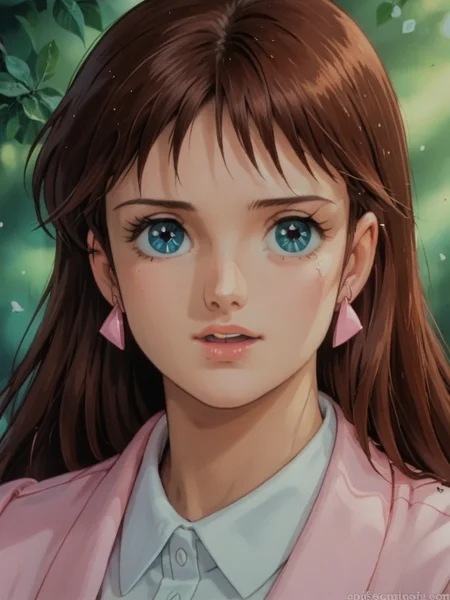 score_9, score_8_up, score_7_up, miakoji, mia, ronin warriors, <lora:Mia_Koji:1>, 1girl, solo, earrings, jewelry, blue eyes, retro artstyle, brown hair, long hair, 1980s (style), open mouth