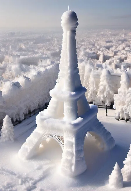 The Eiffel tower made of snow