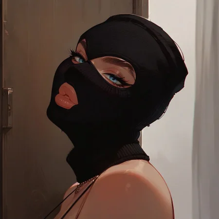 score_9, score_8_up, score_7_up, score_6_up,
rating_explicit, 1woman, sexy thief, black mask, threeholkn1tskimask, big natural lips, thick eyelashes, light-blue eyes, looking at viewer, naughty, closet mouth, from side, close-up, face focus