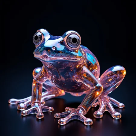 extremely intricate model of a glass frog, hyper detail, volumetric lighting, shiny, shrouded in a mysterious air, photorealistic, impressive perspective