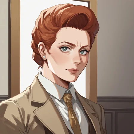 score_9, score_8_up, score_7_up, Th1sUs3r, 1girl, rosalindlutece, redhead, mature female, solo, collared shirt, looking at viewer, BREAK ((in front of the mirror)), ((upper body))