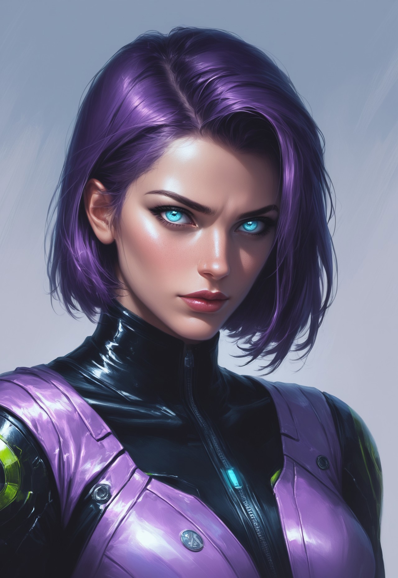 score_9, score_8_up, score_7_up, 1girl, solo, intergalactic bounty hunter, futuristic battle armor with glowing neon accents and advanced tech, dual plasma blasters with sleek designs and glowing energy cores, short spiky purple hair with cybernetic enhancements, realistic, cinematic angle, cinematic lighting, athletic body, determined face, glowing cyan eyes, combat-ready pose
BREAK
tracking a target through a bustling alien marketplace
BREAK
source_sci-fi_art, rating_explicit, expressive, full body, dynamic pose
BREAK
detailed beautiful background, vibrant alien marketplace with exotic stalls and bustling crowds, neon-lit signs and holographic advertisements, alien creatures and advanced technology, distant spacecraft and futuristic skyline, high-tech atmosphere with a sense of adventure and danger
<lora:Expressive_H:0.6>Expressiveh, (SimplepositiveXLv1:1.3), (upper body, full clothed:1.85) ((masterpiece)) (ultra realistic, 32k, masterpiece:1.2), (high detailed skin:1.1), (high quality:1.1) (((full clothed))) <lora:DandonFuga_Style_v.2_-_Pony:0.8> 
<lora:add-detail-xl:1> 
<lora:Dynamic Poses:1>