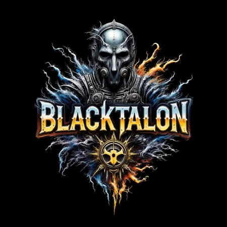 ("BLACKTALON" text logo:1.3) Zombie soldier wearing a biohazard gas mask, black and gold filigree, navy and gold vapor swirls, black background <lora:Harrlogos_v2.0:0.8>