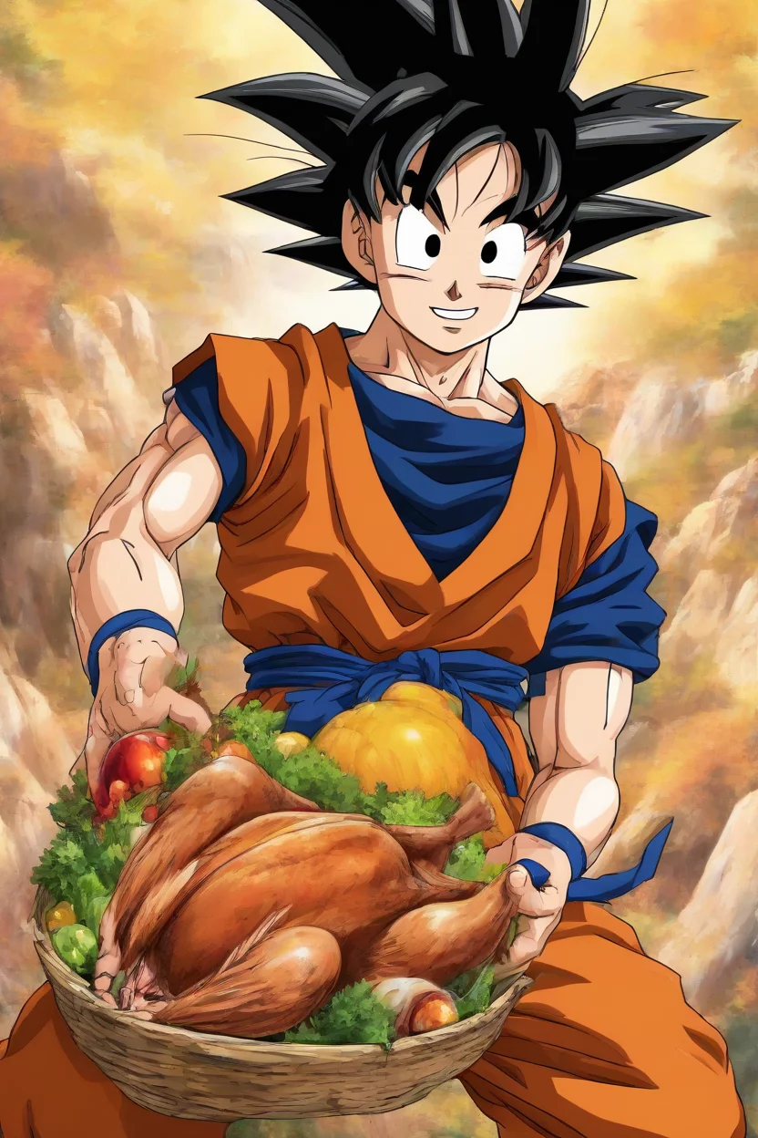 <lora:PE_SonGoku:0.8> PESonGoku, Anime,
holding a turkey in hand