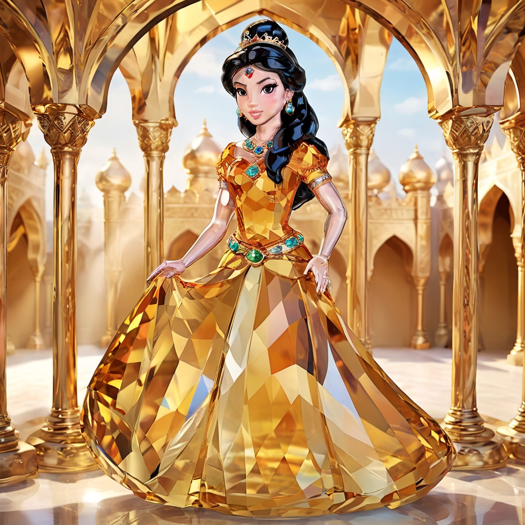 pamcrystal,princess jasmin from aladin,bagdad background,full depth of field and realistic textures,highly detailed,masterpiece,high quality, 8K Ultra HD