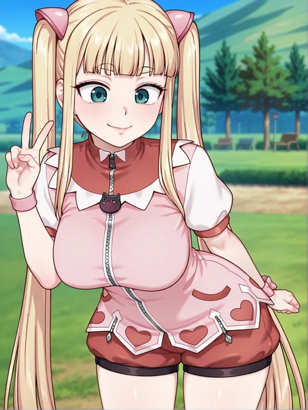 masterpiece, best quality, amazing quality, absurdres, newest, dynamic_angle, defined facial features, uncensored, anime coloring, outdoors,
standing, <lora:KONOHA_IL2.0v0b:0.8> konoha \(magical girl konoha\), magical girl outfit, cat-shaped zipper pull, pink wristband, red puffy shorts, large breasts, wide hips, ((((aged up:1.8, mature female:1.8)))), v:1.2, bent over,