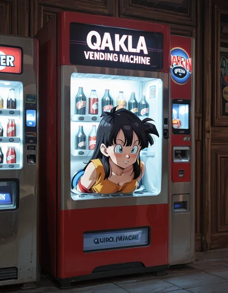 anime artwork masterpiece, best quality, <lora:VendingMachineQuiron_illus:1> vendingMachineQuiron , trapped inside a beige vending machine, stuck in object, stuck, public use, a maroon vending machine , beer, soda, soft drinks, glass of beer, beer bottle, wine bottle, vending_machine , trapped inside, against glass, , solo, Goku (Dragon Ball): Goku's iconic orange gi, spiky black hair, and Super Saiyan transformation have made him a legendary character for cosplay within the Dragon Ball series., . anime style, key visual, vibrant, studio anime, highly detailed