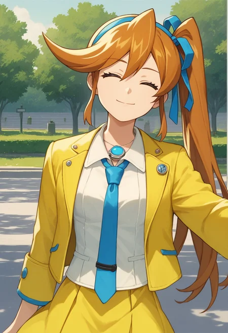 score_9, score_8, score_7, source_anime,
anime, official art,
rating_general,
<lora:athena-ponyxl-000008:1> aacykes, hair ribbon, side ponytail,
necktie, yellow jacket, yellow skirt,
1girl, head tilt, solo, palms together, closed eyes, light smile, blissful, park
