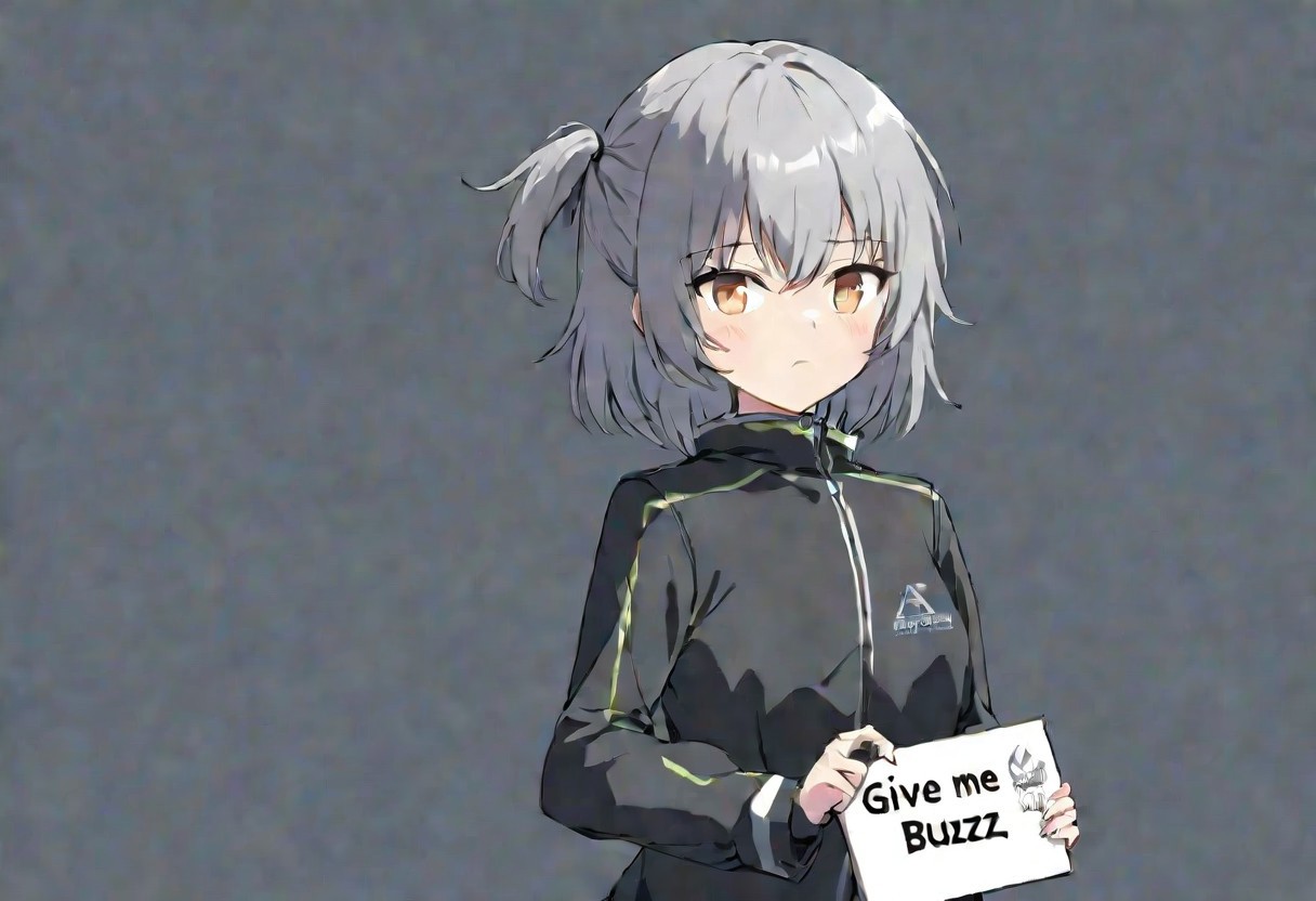 girl, sign in hand that says "give me buzz 4 model training"