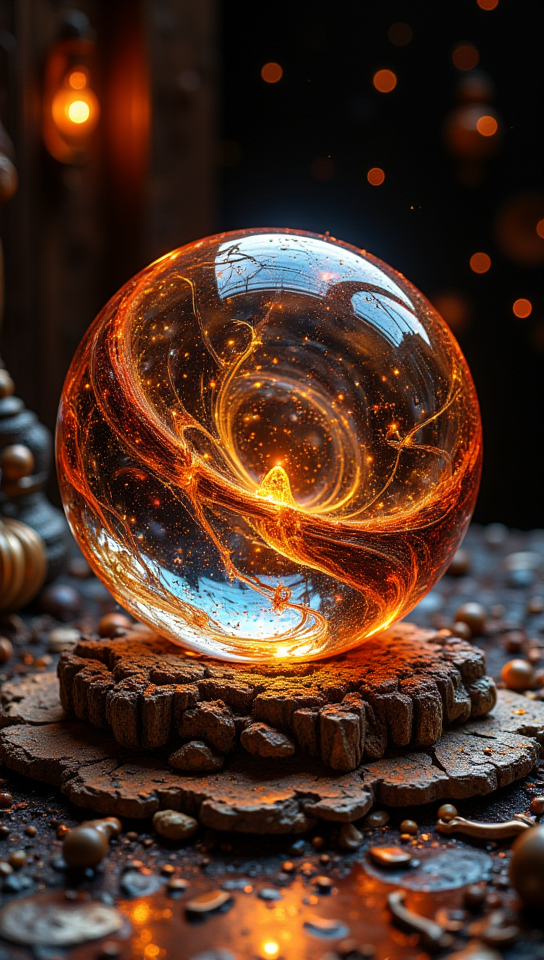 masterpiece, 4k, 8k, bokeh, a glass orb, there seem to be chaos energy and magic inside, it is a special object found in a secret dark astronomy room, dropped on a crafted metalic workshop, orange luxury space.
detailmaximizer, Midjourney_Whisper, opalescence <lora:[Flux1]_flux_vividizer:0.3> <lora:[Flux1]_scenery_lora_comfy_converted:0.2> <lora:[Flux1]_Opal_Fantasy_Flux:0.5> <lora:[Flux1]_aidmaPsychadelicChaosWorld-FLUX-v0.1:0.3> <lora:[Flux1]_aidmaImageUpgrader-FLUX-V0.1:0.1> <lora:[Flux1]_midjourney_whisper_flux_lora_v01:0.1>