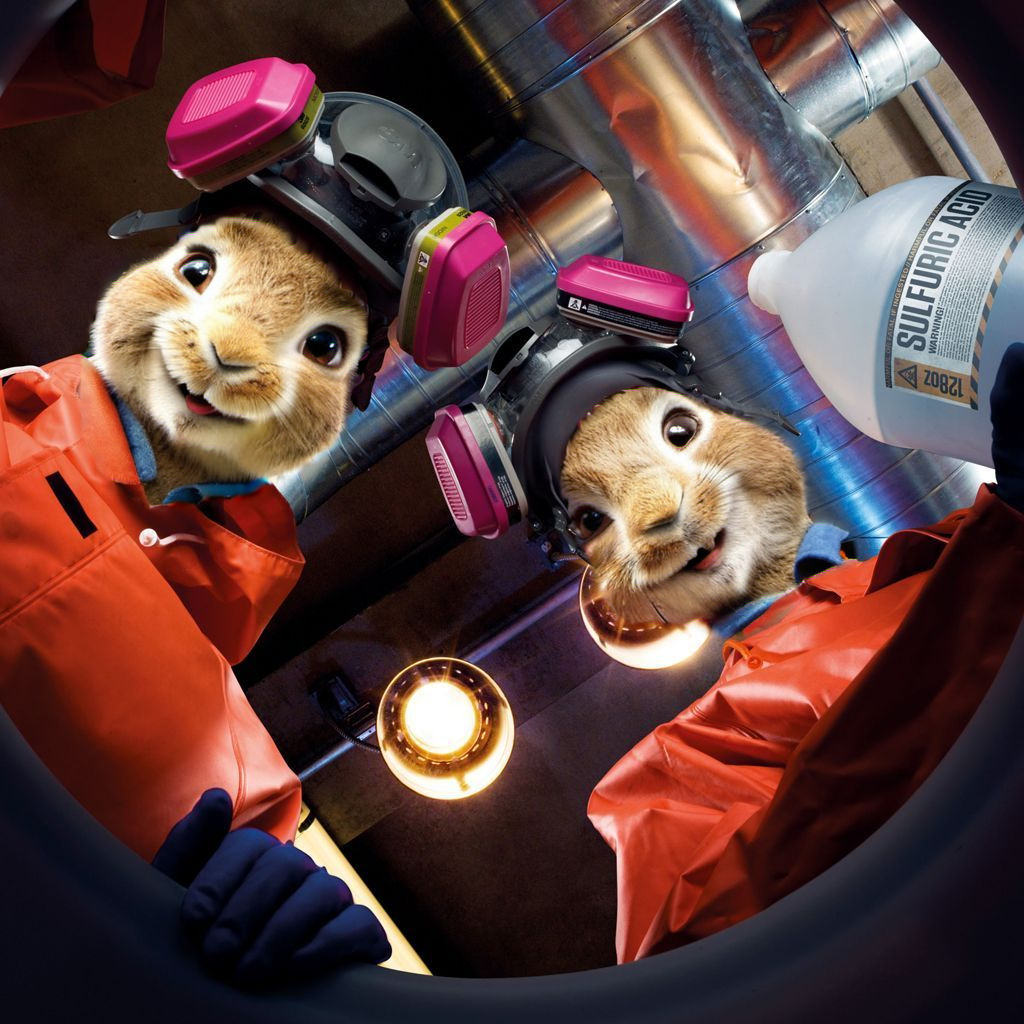PeterRabbit1024, two rabbit in orange work clothes and safety gear looking at a camera with a light on their head and a bottle of water in the other hand, Felix-Kelly, promotional image, poster art, incoherents   <lora:PeterRabbit1024:0.6>