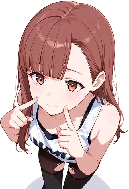 masterpiece,high quality details, absurdres,
<lora:Nagisa_Satou:0.8>
nagisa_cnr, 1girl, brown hair, long hair, blunt bangs, asymmetrical bangs, brown eyes,, simple background, white background, from above,solo,, light smile,fingersmile,, tank top,hoodie ,torn pantyhose, ,black thighhighs,