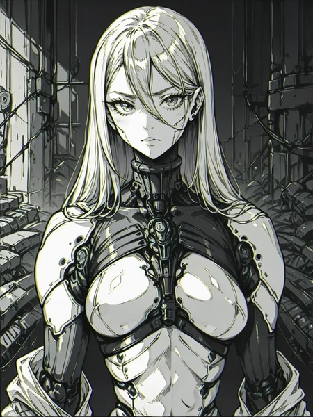 score_9, score_8_up, score_7_up, score_6_up, score_5_up, score_4_up, <lora:gl1tchm4ng4XLP:0.7> gl1tchm4ng4, 1girl, android, curvy