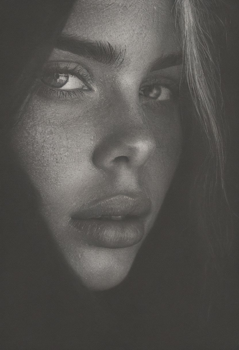 portrait, dark photo of a cute 20-year-old Caucasian woman with (tanned skin:0.8) and (freckles:0.6) and piercing blue eyes and white hair tied back in dreadlocks wearing a tanktop, natural nose, shallow depth of field, vignette, highly detailed, moody, epic, gorgeous, film, atmospheric haze, dynamic lighting