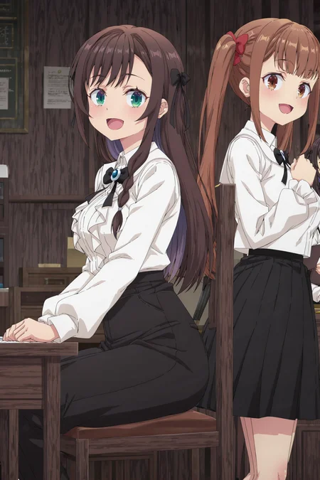 detailed background, shiny skin, posing,
<lora:guilmas.il:1>,
guilmas,
2girls,
alina, laila,
clothed girl,
desk, receptionist, smile, sit, looking at viewer, open mouth, paper, chair,
side by side,