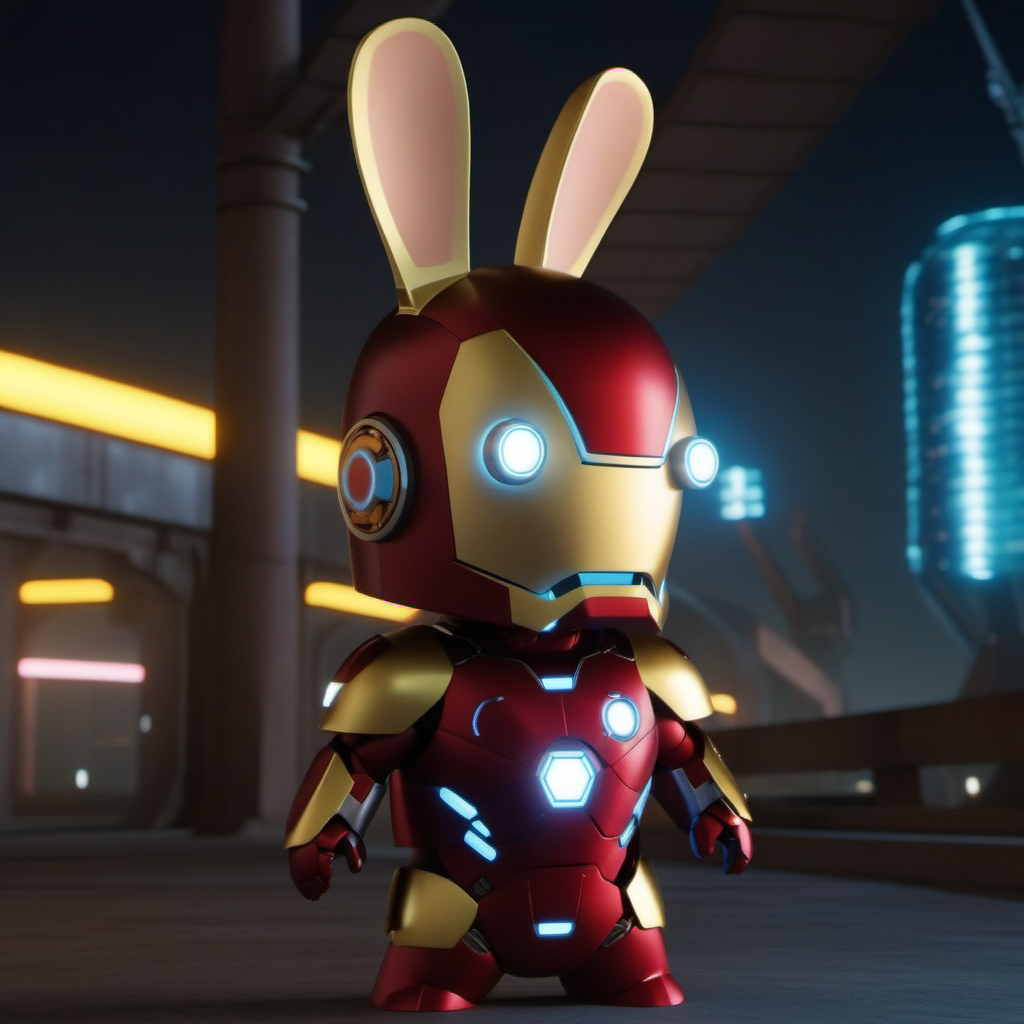 LapinsCrétins1024, a  rabbit as ironman, cyberpunk ,highly detailed, attack on titan, photography, ultra sharp, film, professional, 64k  <lora:LapinsCrétins1024:0.8>