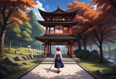 score_9,score_8_up,score_7_up,score_6_up,score_5_up,1girl, yasaka_kanako,touhou,purple_hair,red_eyes,curvy,goddess, tall_female,(fangs),scales,(slit pupils),(makeup),(purple_lips), lipstick,black_sclera,glowing eyes,thick_eyebrows,beautiful, source_anime,symmetrical,holding_wooden_staff,red_shirt, (long_sleeves),(blue_skirt),(long_skirt),(short_hair),(orbs:1.6), (long_tongue),(earrings),rope,beaded_bracalets,(rope_sash), mirror,mirror_necklace,(amulet),(rope_necklace),black_skirt,(diamond_print:1.4),(jewelry:1.4),(tattoos:1,4),(wide_hips),4k, (thick thighs),(thick legs),outdoors,rope_bridge,forest,shrine, japanese_garden,japanese_shrine,moss,mountains,autumn, (stalagmite:1.4),statue_komainu,(cliff),(falling_autumn_leafs),(leafs),(gemestone:1.2),(gold_snake_ornaments),gems,spine, (thorny_forest),impact_onomatopoeia,(wooden_signal),(wide shot),(dynamic_pose),aura,glowing aura,halo,(snake_hybrid), (perfect hands),(hand_sign),(motion lines:1.4),(sweat:1.4),(??),(trembling lines:1.4),(flying sweatdrops:1.4),(illustration),(8k), (thick_outlines),(smile),(tongue),frown,long_claws,(flying:1.4), (masterpiece),(best_quality),newest,absurdres,(best shadow), light_particles,highly_detailed_background,very_detailed_skin, amazing_quality,(very_detailed_clothes),(power_lines),speed lines,(emphasis_lines),(very_aesthetic),(dynamic_angle),HD, <lora:add-detail-xl:1.5>, Expressiveh