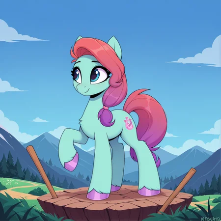 resolution, masterpiece, high resolution, (SOLO: 1.2), wild, detailed background,
,solo plain background, , solo,, mountains, landscape, sky, double oar, one hoof on a stone,<lora:12Jazz_Hooves:1.0>Jazz Hooves , female, pony, horse, wild, earth pony, hair, , pink hair, , green body, , fur, multi-colored hair, tail, purple hair, , two-tone hair, blue eyes, eyelashes, pink tail, blue tail, green tail, quadruped, green fur, blue fur, raised hoof