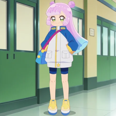 score_9, score_8_up, score_7_up, score_6_up, score_5_up, score_4_up , anime coloring ,BREAK source_anime, anime,screencap,
1girl, solo, puniru, jacket, bike shorts, shoes, bag strap, handbag, <lora:PonyXL Puniru V2:1>
indoors, standing,
smile, looking at viewer,