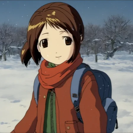 masterpiece, best quality, 1girl, shiina_figure17fsefgas, fine-face, detailed face, looking at viewer, light smile, snow_field, [school_backpack], upper body, ,child, classic painting by Leonardo da Vince, <lora:figure17Lora_XL-000004:1>