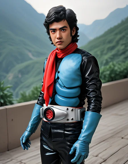 score_9, score_8_up, score_7_up, source_real,realistic, photorealistic, BREAK <lora:detailed_notrigger:1> <lora:zy_Detailed_Backgrounds_v1:1> extremely detailed, detailed background,
<lora:BDpony_KamenRider1_V1-5696:0.9>, KamenRider1_HongoTakeshi, 1boy, male focus, gloves, black hair, solo, scarf, red scarf, blue gloves, belt, black eyes, looking at viewer, pants, black pants, standing, curly hair, outdoor, Mountain