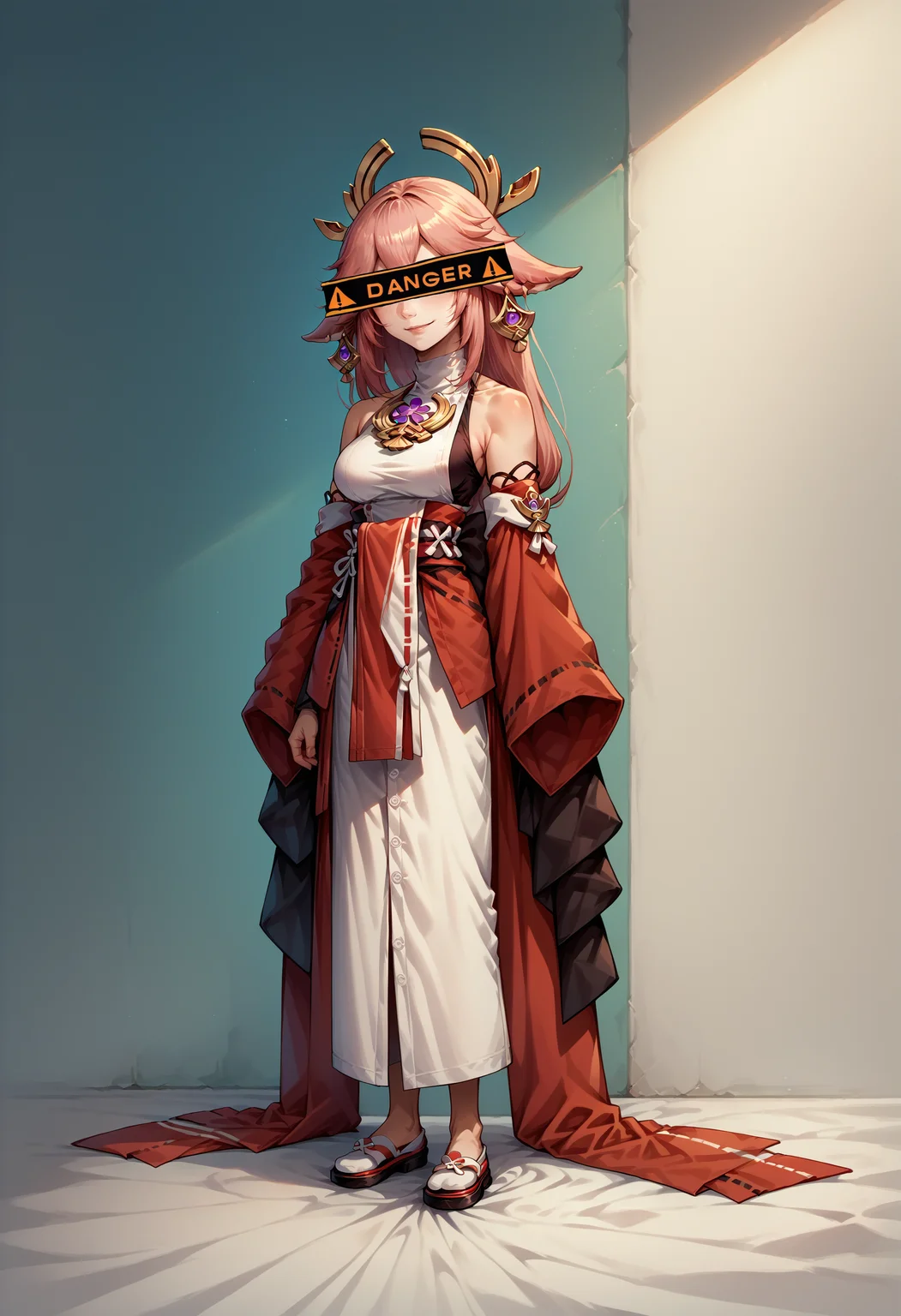 score_9, score_8_up, score_7_up, source_anime, 1girl, DangerCensor, identity censor, <lora:DangerEyeCensor_XLPD:1.2>, yae miko, seductive smile, full body, standing,