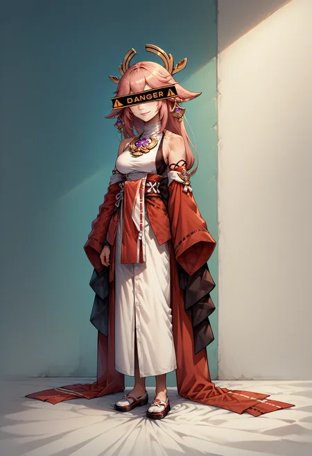 score_9, score_8_up, score_7_up, source_anime, 1girl, DangerCensor, identity censor, <lora:DangerEyeCensor_XLPD:1.2>, yae miko, seductive smile, full body, standing,
