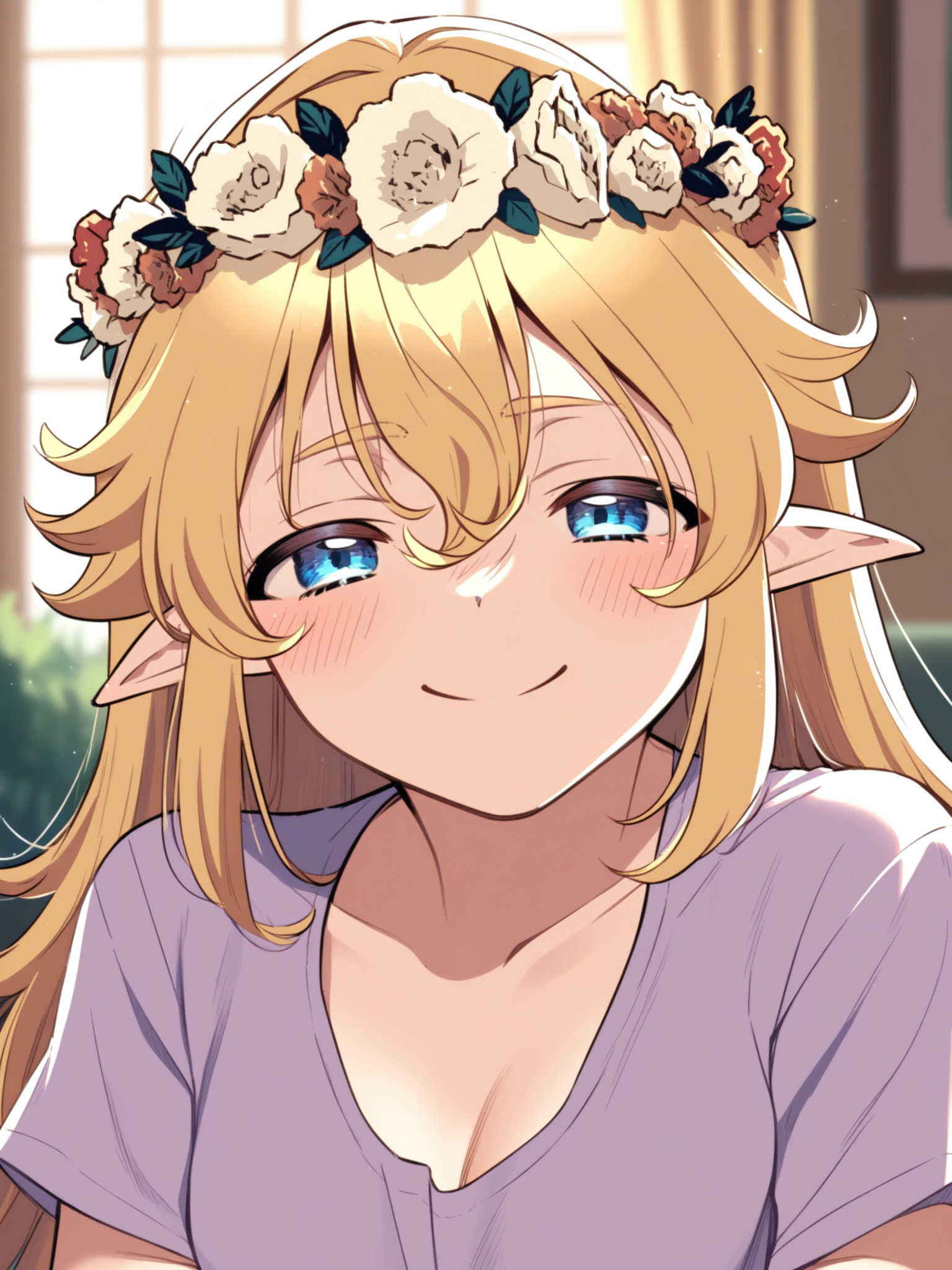 <lora:happy_tentacle-tsuruelko-v0.1-000011:1>, ht_tsuruelko, head wreath, blonde hair, medium breasts , smug, indoors, cowboy shot, 1girl, solo focus, (looking at viewer:1.1), , (depth of field:0.8), , score_9, score_8_up, score_7_up, score_6_up, score_5_up, score_4_up